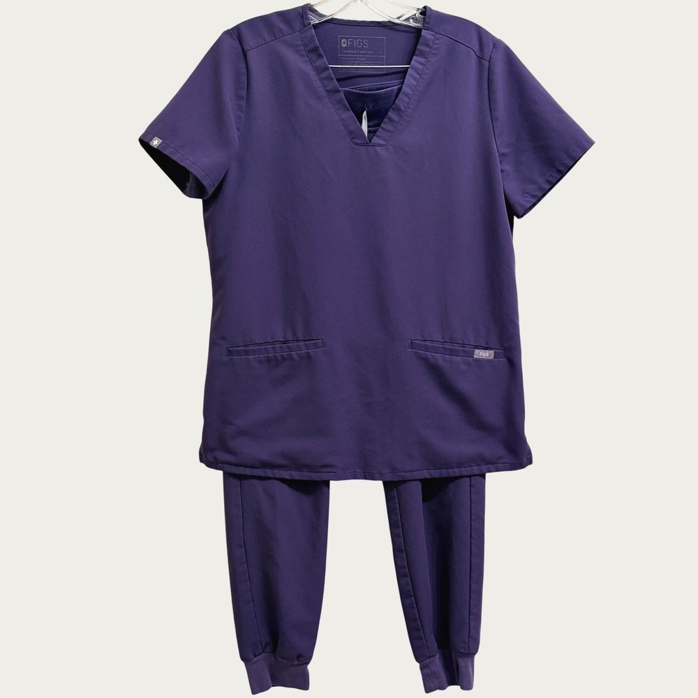 Figs Scrub Set Zamora Jogger Pants Casma Three-Pocket Top Purple Shadow- Small